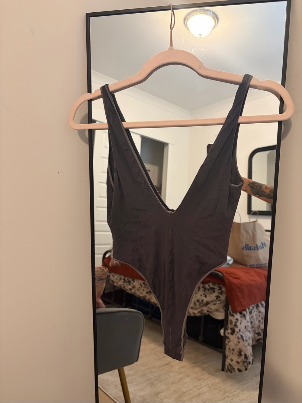 SKIMS Deep V One-Piece Bodysuit - Charcoal